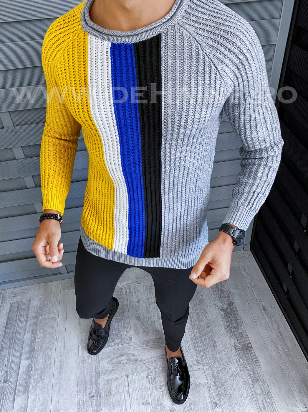 Pulover barbati gros slim fit gri deschis t3578 i14-1*